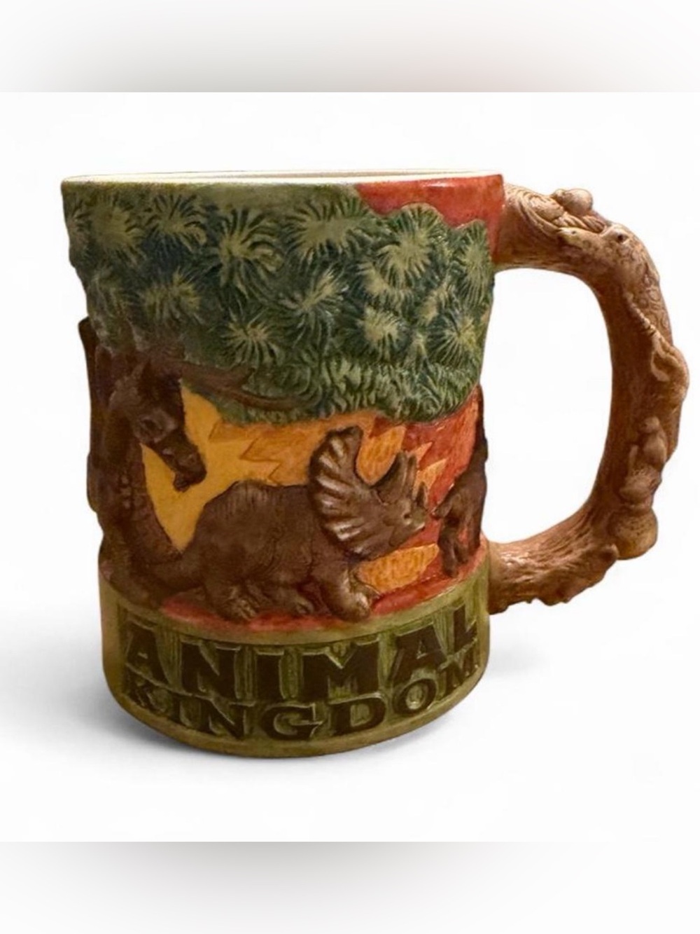 VTG Disney Animal Kingdom Mythical Purple Dragon Triceratops Tree Ceramic Mug 3D